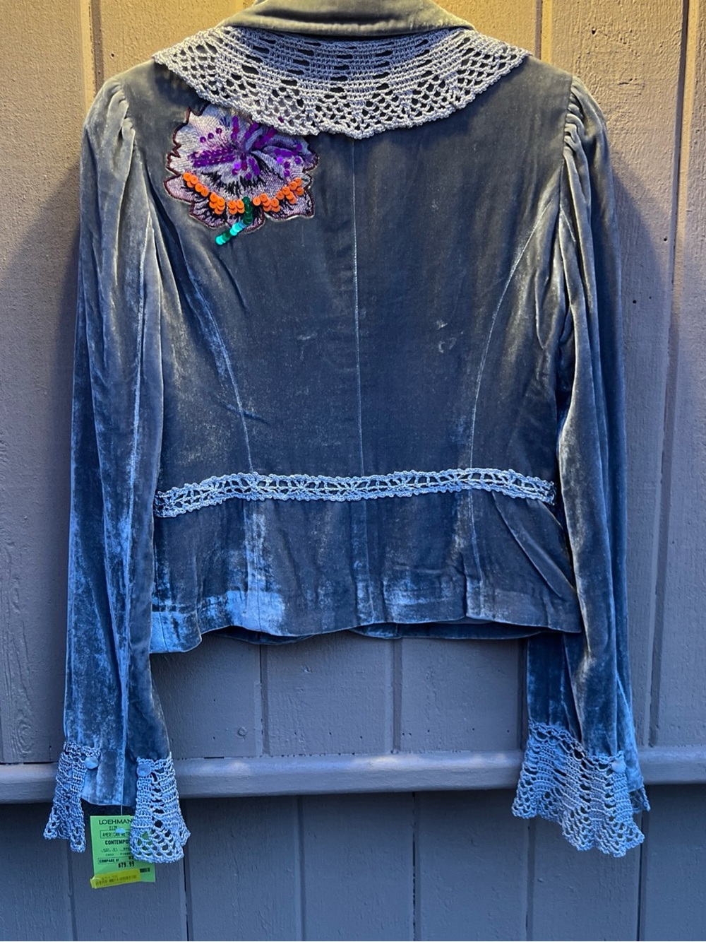 Whimsical Fairy AMERICAN RETRO Velvet Button Blazer Lace Embroidered Retail $200
